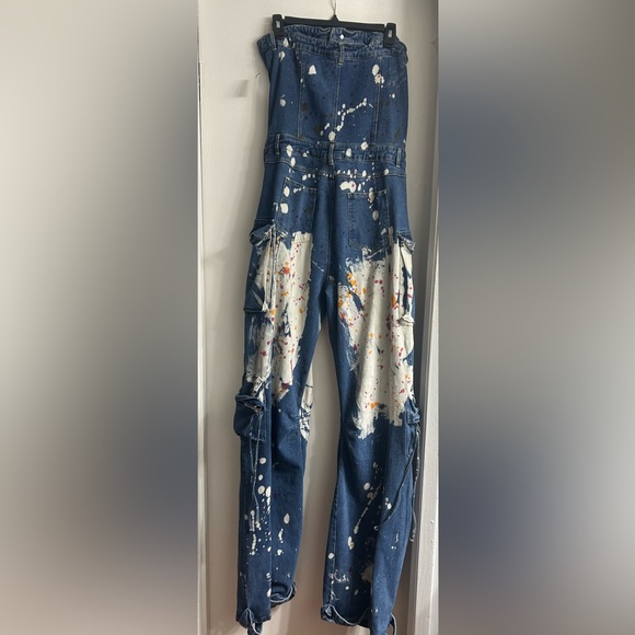 Halter top, jean romper w wide pant legs - Picture 2 of 2